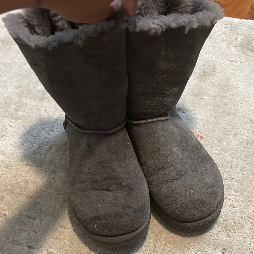 UGG Gray Shearling Boots with Bows